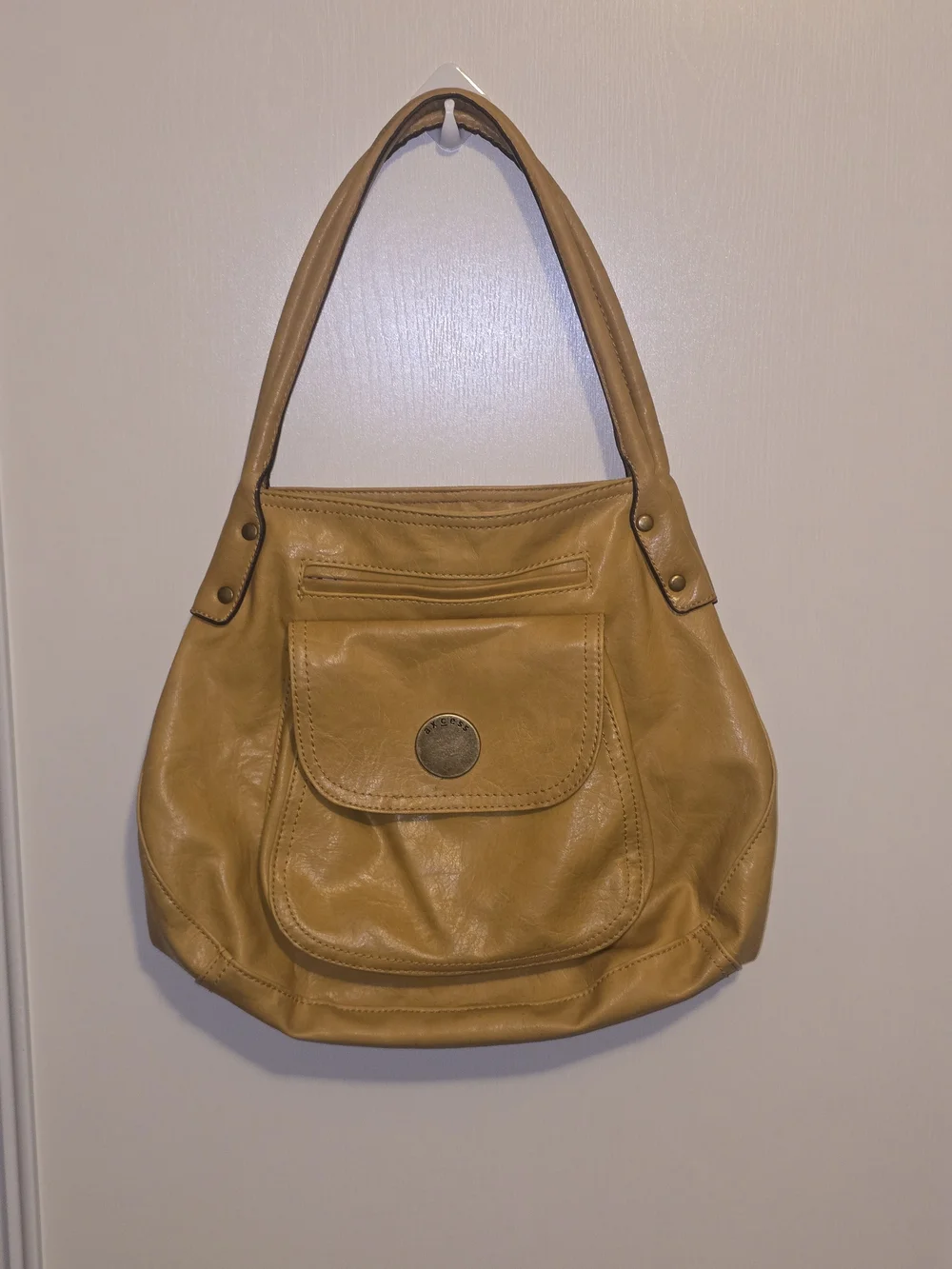 Yellow Leather Shoulder Bag with Front Flap Pocket